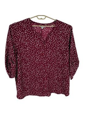 Catherines Women's Polka Dot Button Front 3/4 Sleeves Blouse Size 3X
